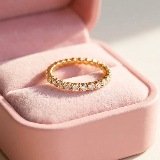 Moissanite Stackable Gold Band Ring | 925 Sterling Silver | PRM7185