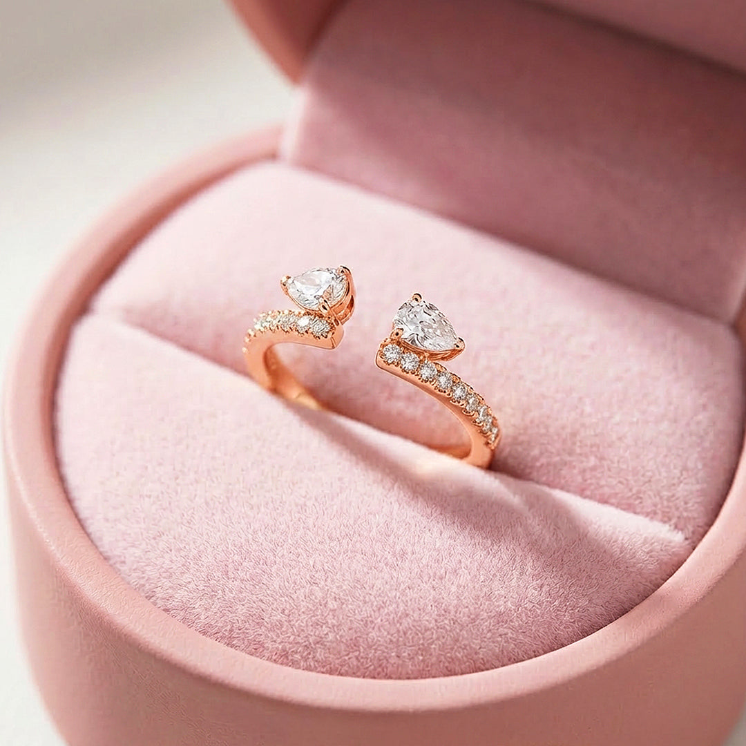 Dual Pear Open Cuff Moissanite Ring | 925 Sterling Silver | PRM7186