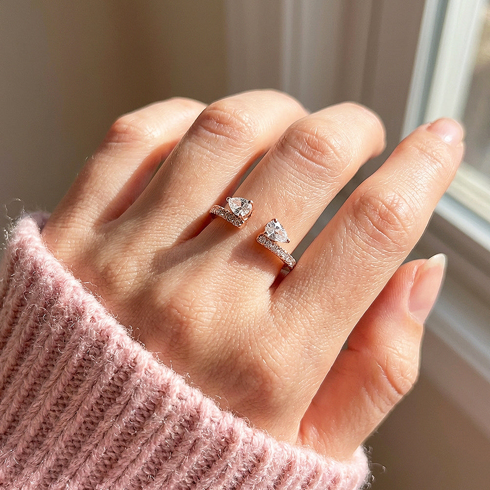 Dual Pear Open Cuff Moissanite Ring | 925 Sterling Silver | PRM7186