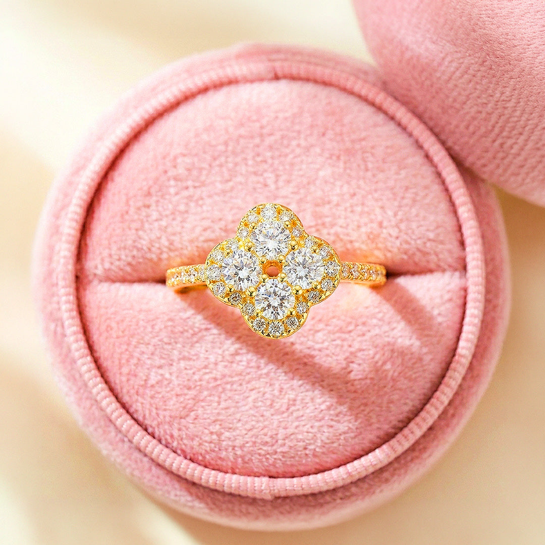 Four Leaf Clover Moissanite Gold Ring | 925 Sterling Silver | PRM7195
