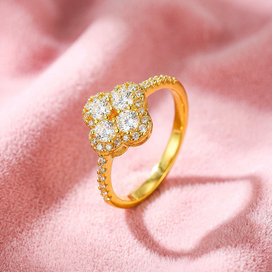 Four Leaf Clover Moissanite Gold Ring | 925 Sterling Silver | PRM7195