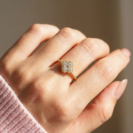 Four Leaf Clover Moissanite Gold Ring | 925 Sterling Silver | PRM7195