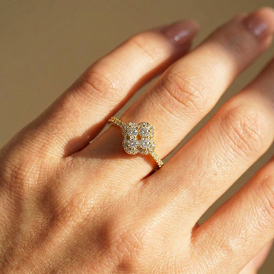 Four Leaf Clover Moissanite Gold Ring | 925 Sterling Silver | PRM7195