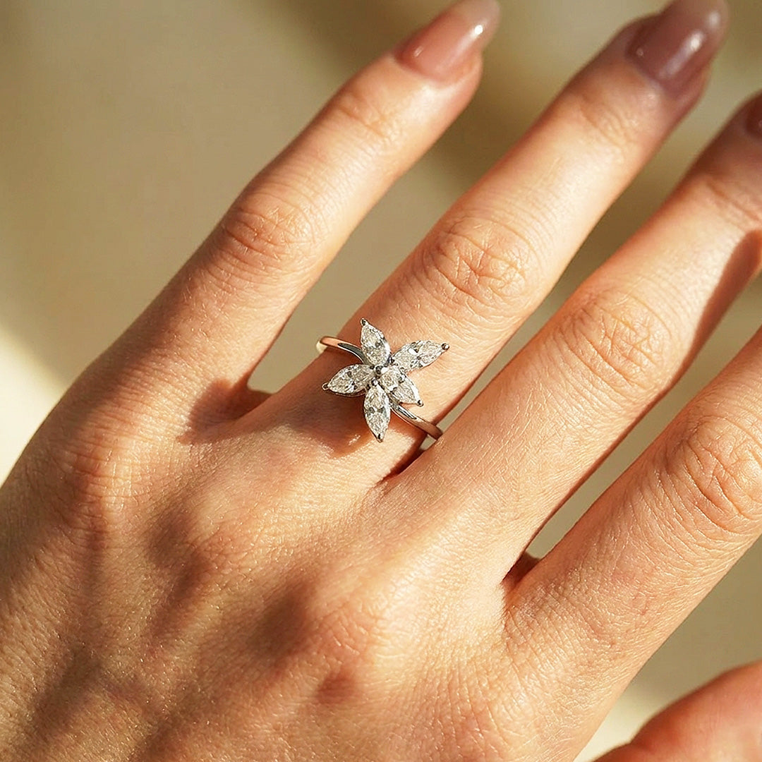 Marquise Flower Moissanite Ring | 925 Sterling Silver | PRM7196