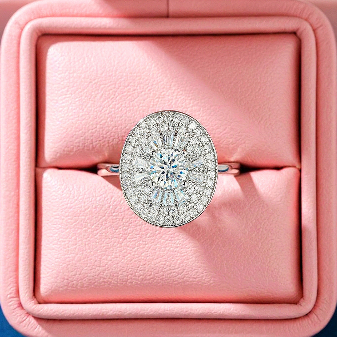 Vintage Sunburst Moissanite Ring | 925 Sterling Silver | PRM7197