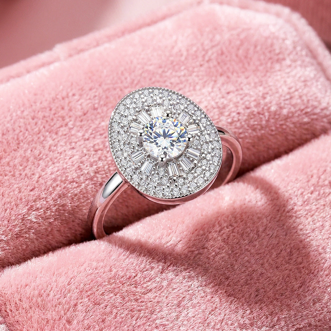 Vintage Sunburst Moissanite Ring | 925 Sterling Silver | PRM7197