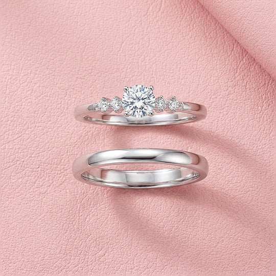 Pavé-Accent Moissanite Engagement Ring Set of 2 | 925 Silver | PRM7199