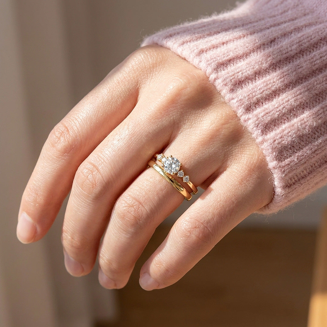 Pavé-Accent Moissanite Engagement Ring Set of 2 | 925 Silver | PRM7199