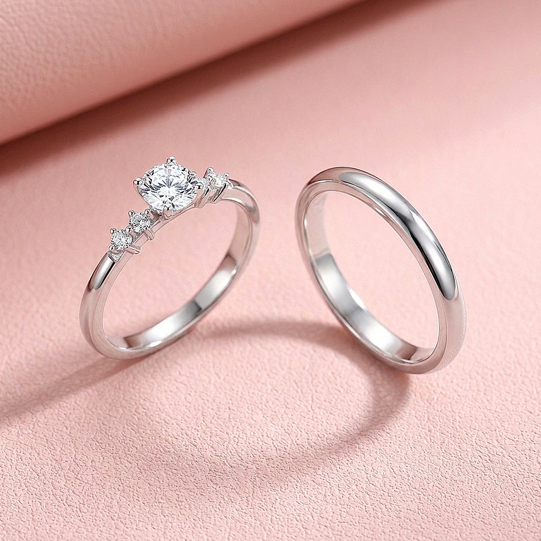 Pavé-Accent Moissanite Engagement Ring Set of 2 | 925 Silver | PRM7199