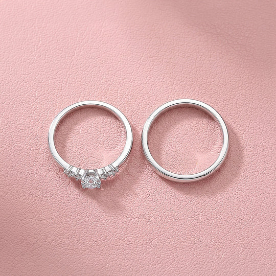 Pavé-Accent Moissanite Engagement Ring Set of 2 | 925 Silver | PRM7199