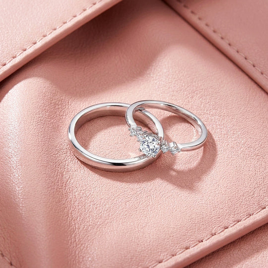 Pavé-Accent Moissanite Engagement Ring Set of 2 | 925 Silver | PRM7199