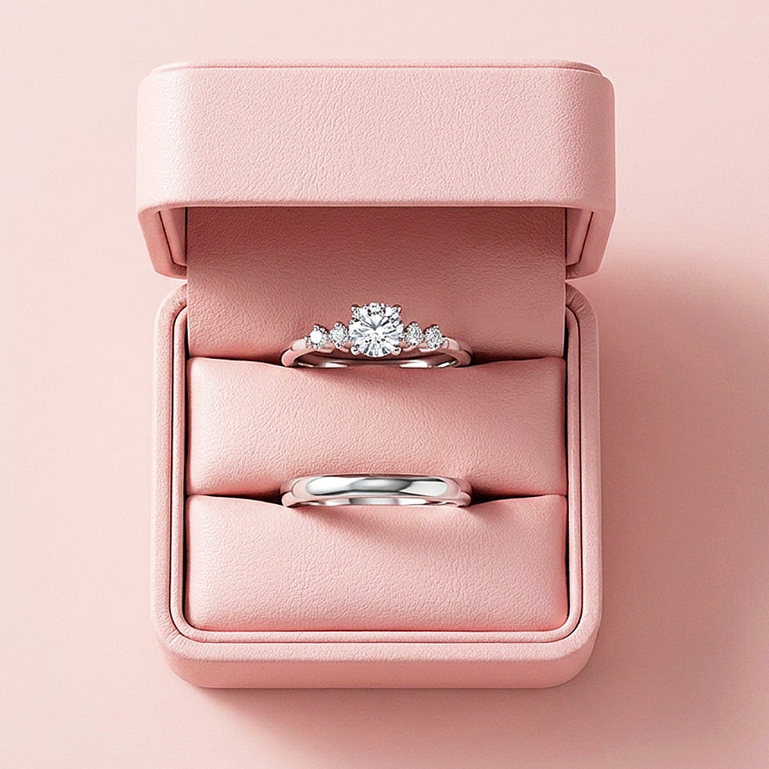 Pavé-Accent Moissanite Engagement Ring Set of 2 | 925 Silver | PRM7199