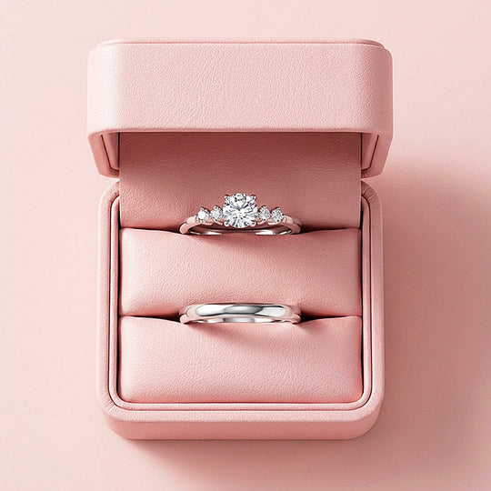 Pavé-Accent Moissanite Engagement Ring Set of 2 | 925 Silver | PRM7199