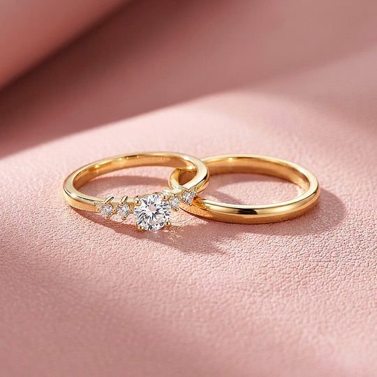 Pavé-Accent Moissanite Engagement Ring Set of 2 | 925 Silver | PRM7199