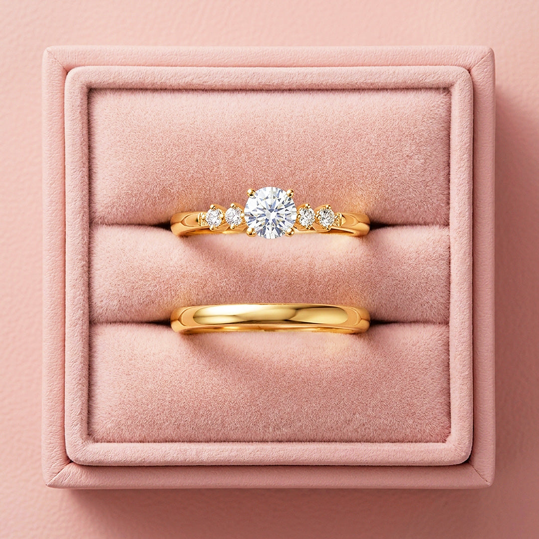 Pavé-Accent Moissanite Engagement Ring Set of 2 | 925 Silver | PRM7199