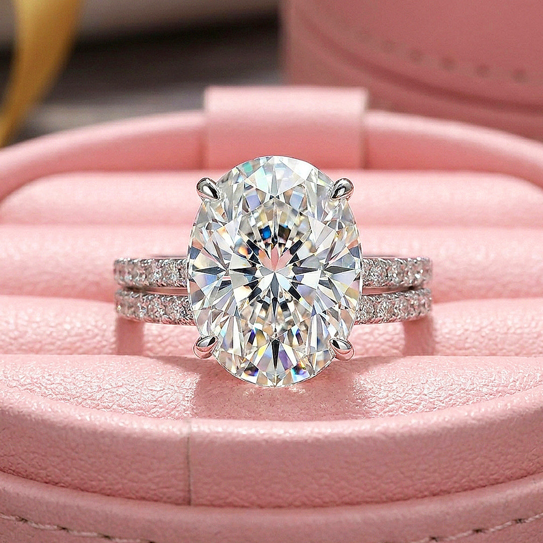 Oval-Cut Moissanite Engagement Ring Set of 2 | 925 Silver | PRM7201