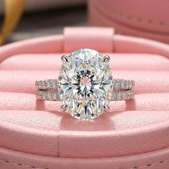 Oval-Cut Moissanite Engagement Ring Set of 2 | 925 Silver | PRM7201