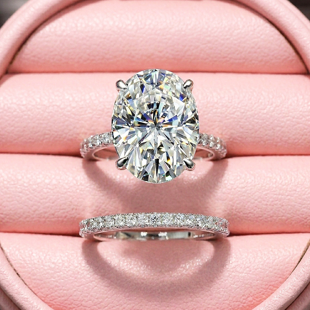 Oval-Cut Moissanite Engagement Ring Set of 2 | 925 Silver | PRM7201