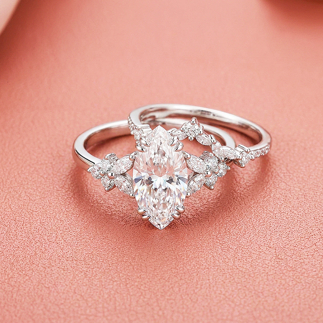 Marquise-Cut Moissanite Engagement Ring Set of 2 | 925 Silver | PRM7202