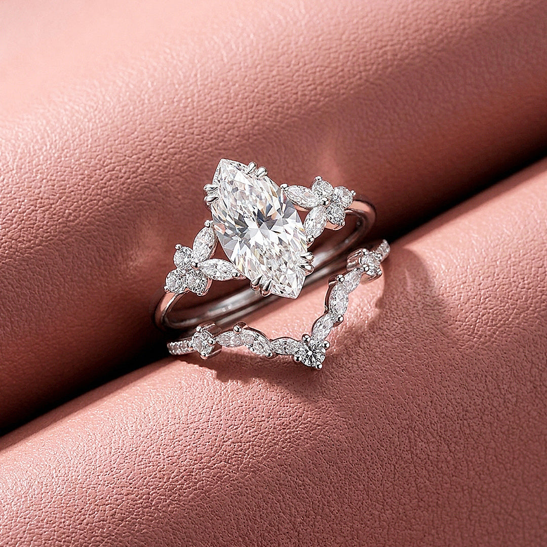 Marquise-Cut Moissanite Engagement Ring Set of 2 | 925 Silver | PRM7202