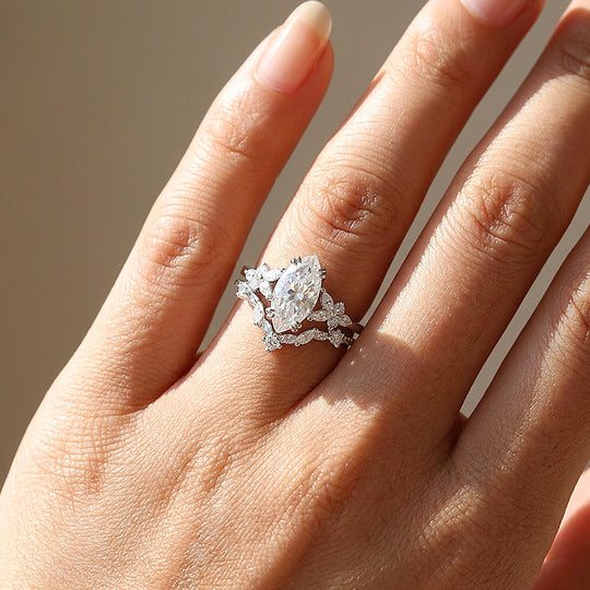 Marquise-Cut Moissanite Engagement Ring Set of 2 | 925 Silver | PRM7202