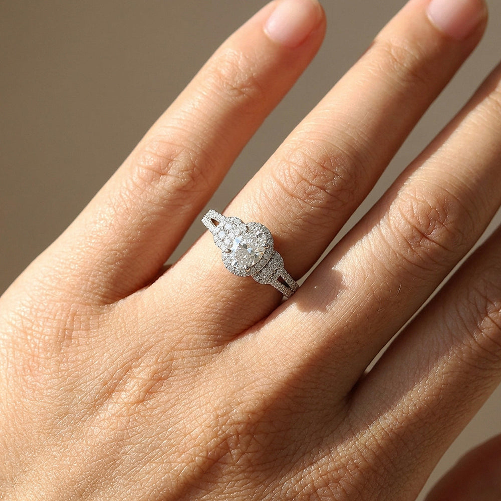 Oval-Halo Engagement Ring | 925 Silver | PRM7203