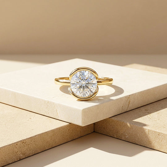 Moissanite Scalloped Bezel Solitaire Ring | 925 Sterling Silver | Prm7206