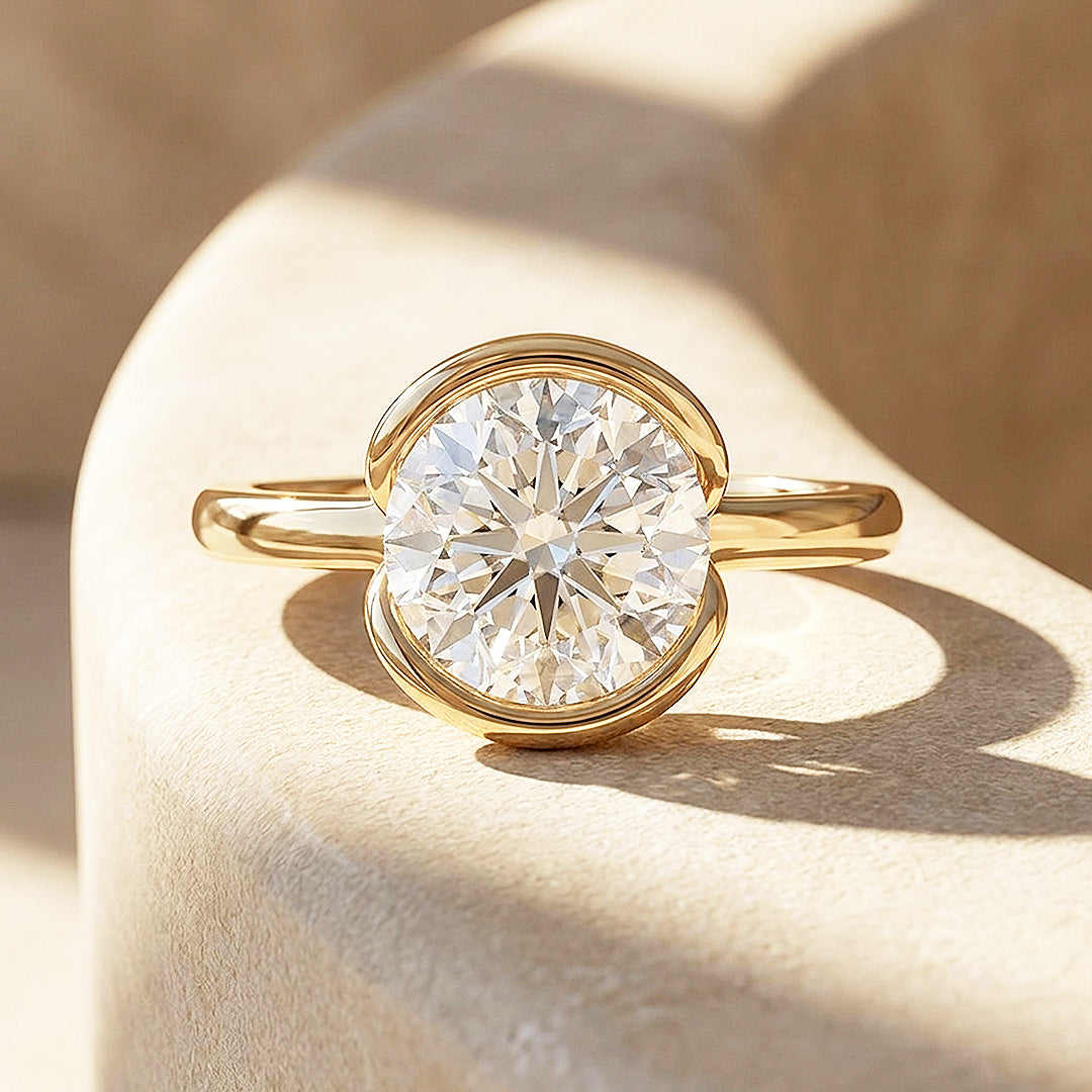 Moissanite Scalloped Bezel Solitaire Ring | 925 Sterling Silver | Prm7206