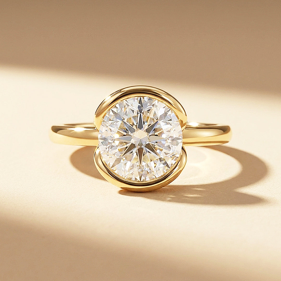 Moissanite Scalloped Bezel Solitaire Ring | 925 Sterling Silver | Prm7206