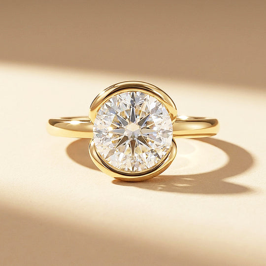 Moissanite Scalloped Bezel Solitaire Ring | 925 Sterling Silver | Prm7206