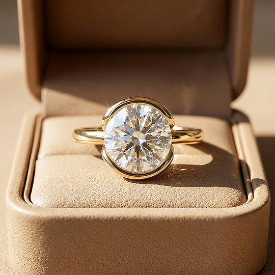 Moissanite Scalloped Bezel Solitaire Ring | 925 Sterling Silver | Prm7206