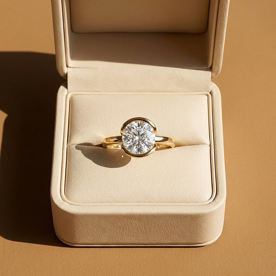 Moissanite Scalloped Bezel Solitaire Ring | 925 Sterling Silver | Prm7206
