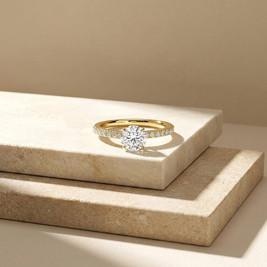 Round Moissanite Pavé Band Ring | 925 Sterling Silver | PRM7209