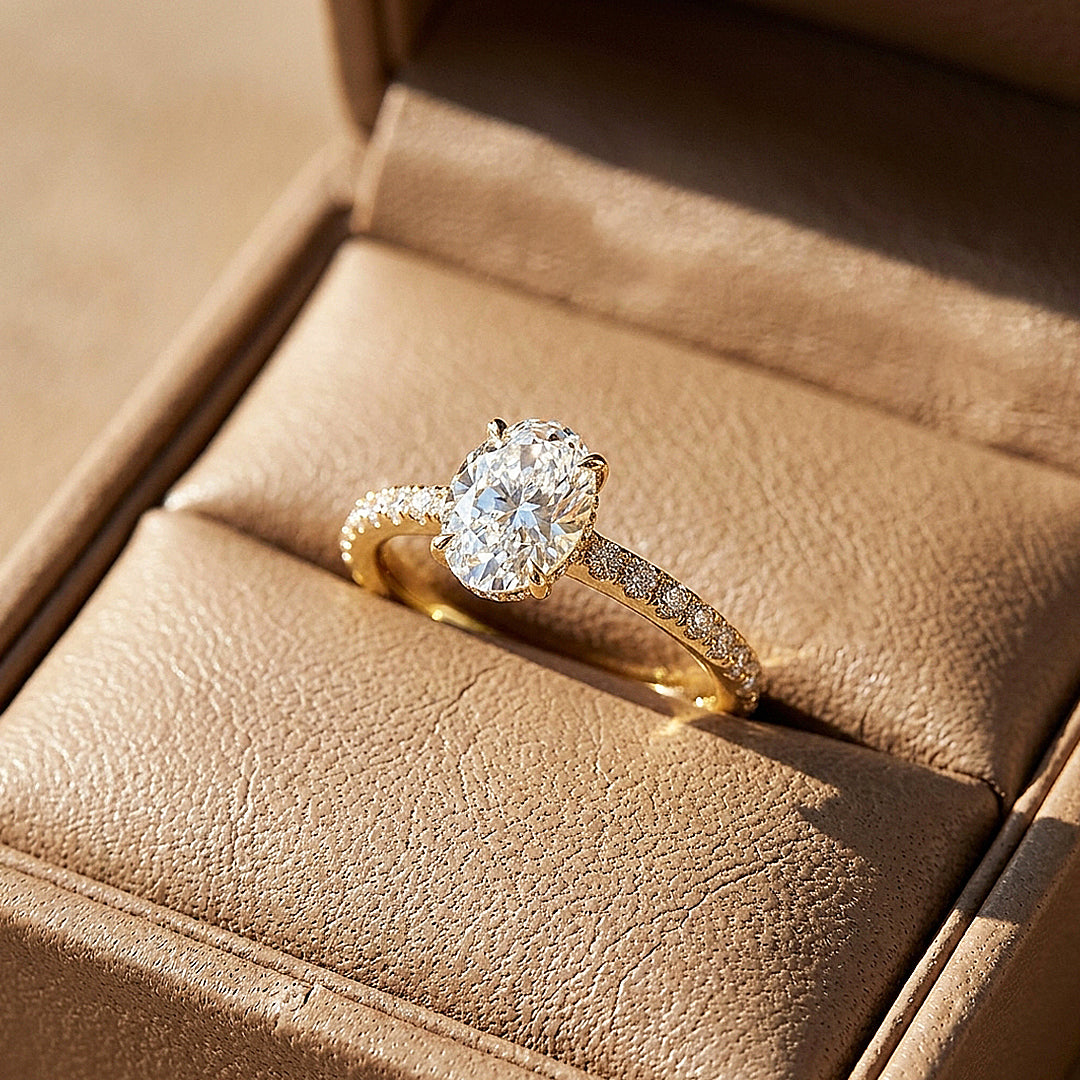 Oval Moissanite Pavé Band Ring | 925 Sterling Silver | PRM7210
