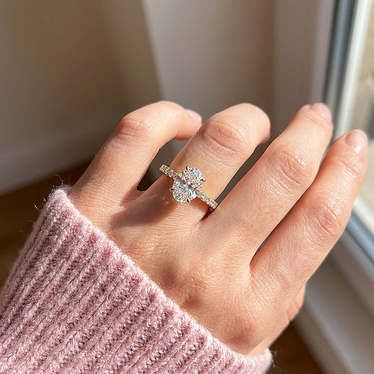 Oval Moissanite Pavé Band Ring | 925 Sterling Silver | PRM7210