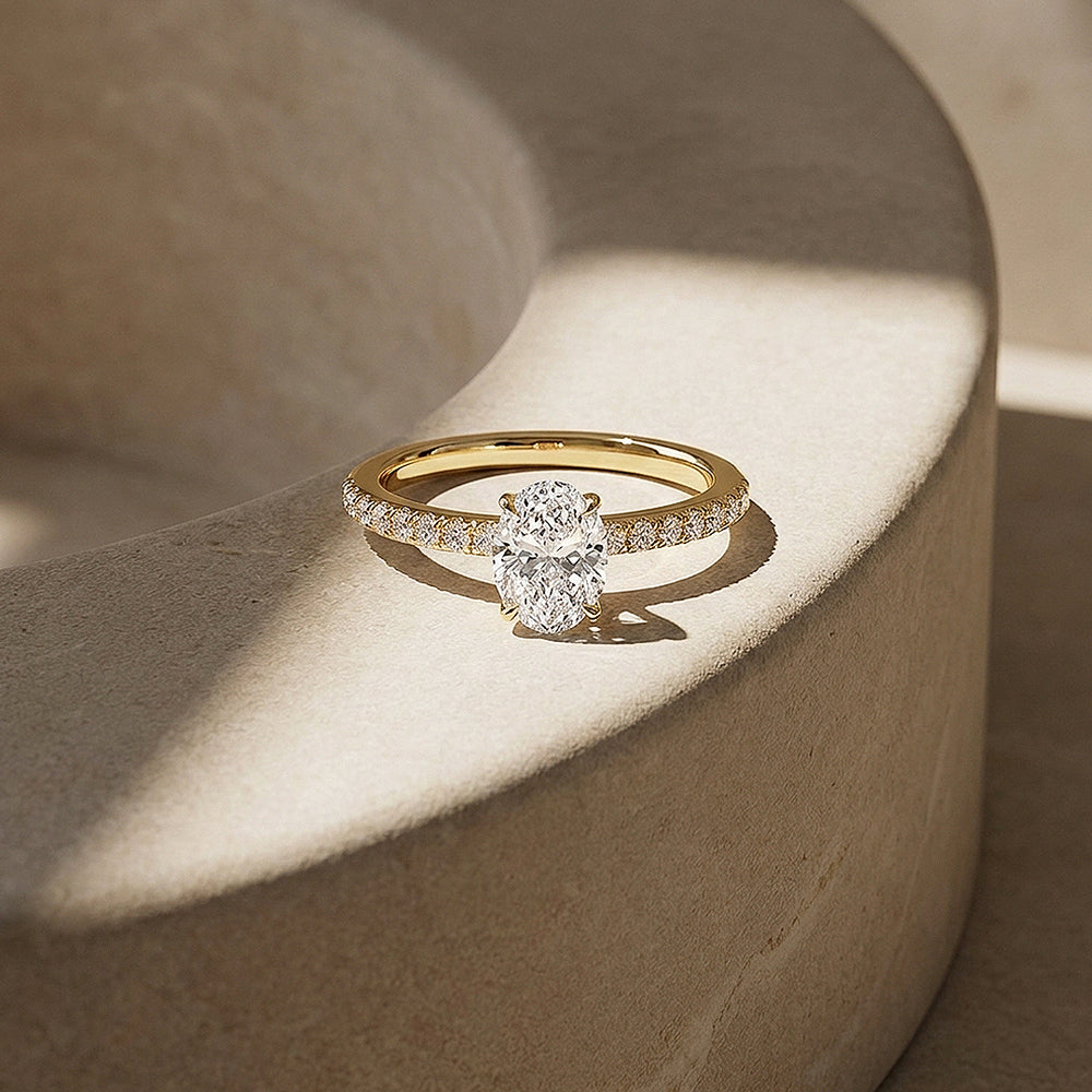 Oval Moissanite Pavé Band Ring | 925 Sterling Silver | PRM7210