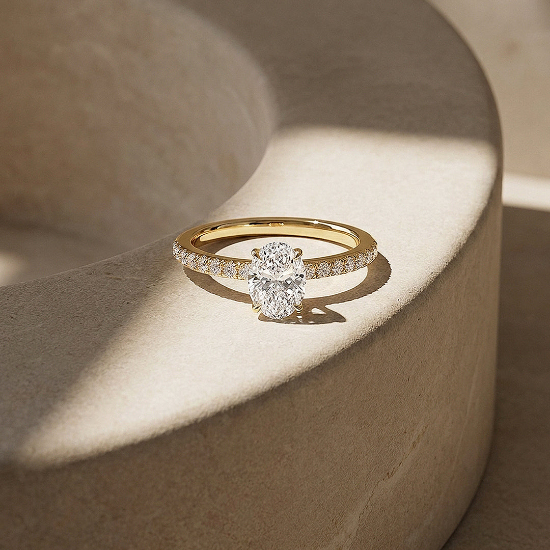 Oval Moissanite Pavé Band Ring | 925 Sterling Silver | PRM7210