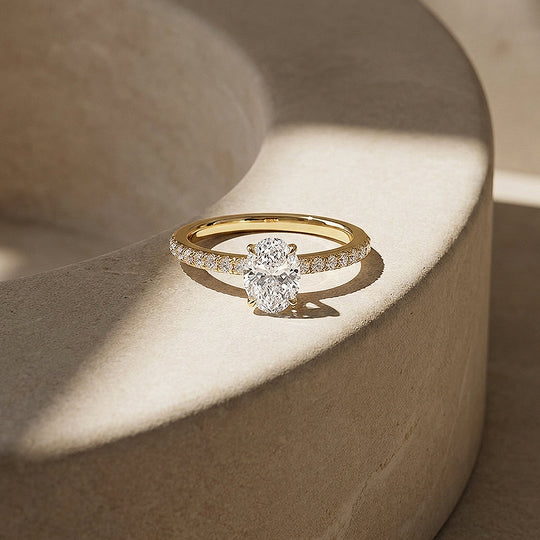 Oval Moissanite Pavé Band Ring | 925 Sterling Silver | PRM7210