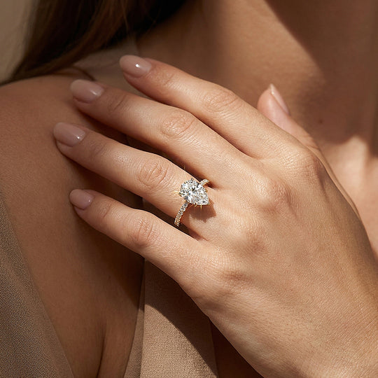 Pear-Shaped Moissanite Pavé Band Ring | 925 Sterling Silver | PRM7211