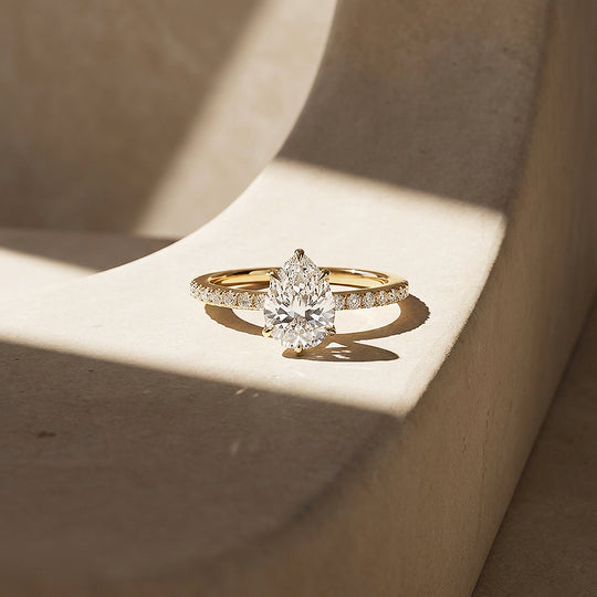 Pear-Shaped Moissanite Pavé Band Ring | 925 Sterling Silver | PRM7211