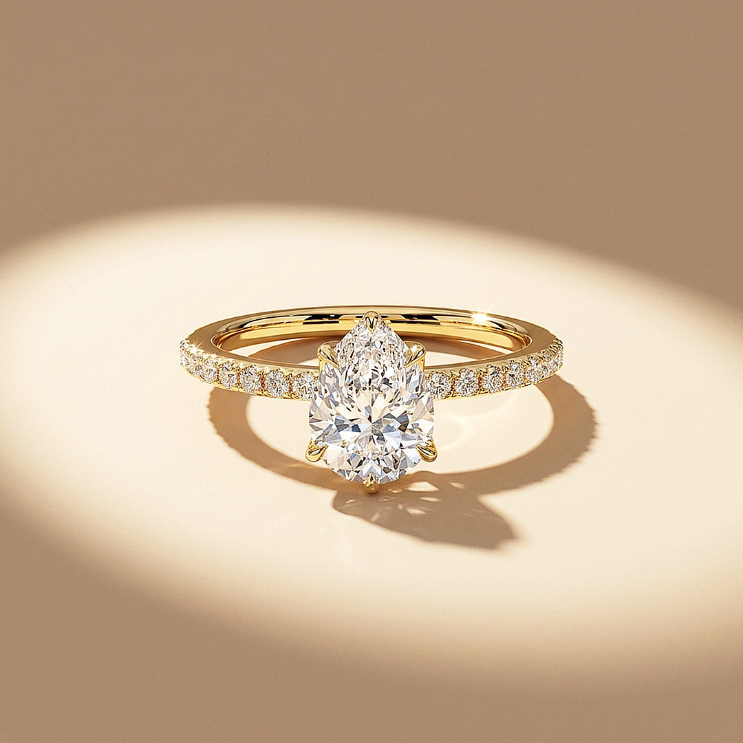 Pear-Shaped Moissanite Pavé Band Ring | 925 Sterling Silver | PRM7211