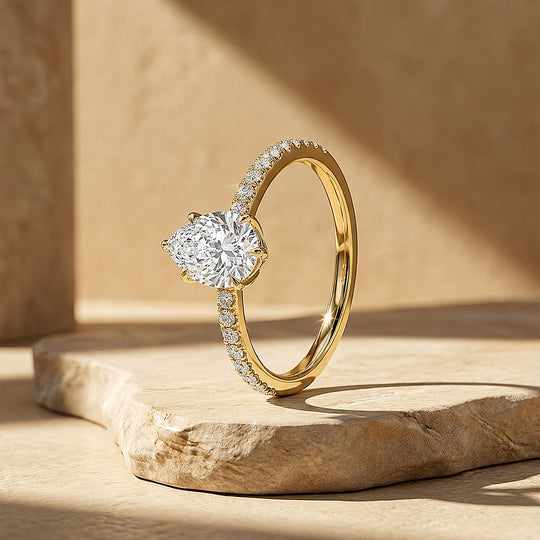 Pear-Shaped Moissanite Pavé Band Ring | 925 Sterling Silver | PRM7211