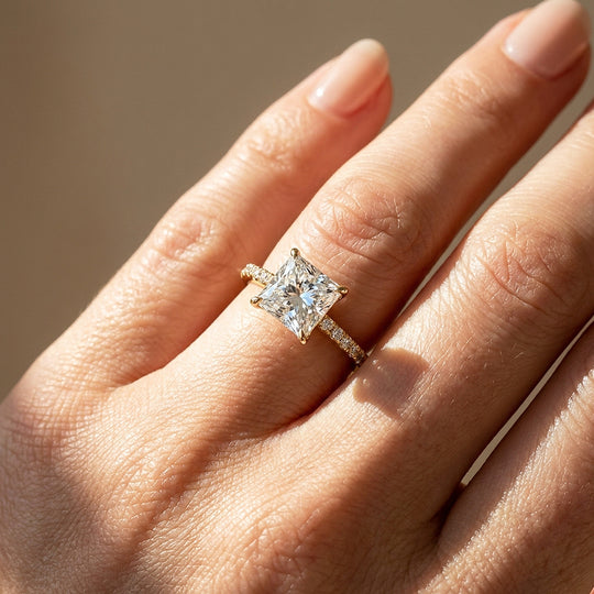 Princess-Cut Moissanite Pavé Band Ring | 925 Sterling Silver | PRM7212
