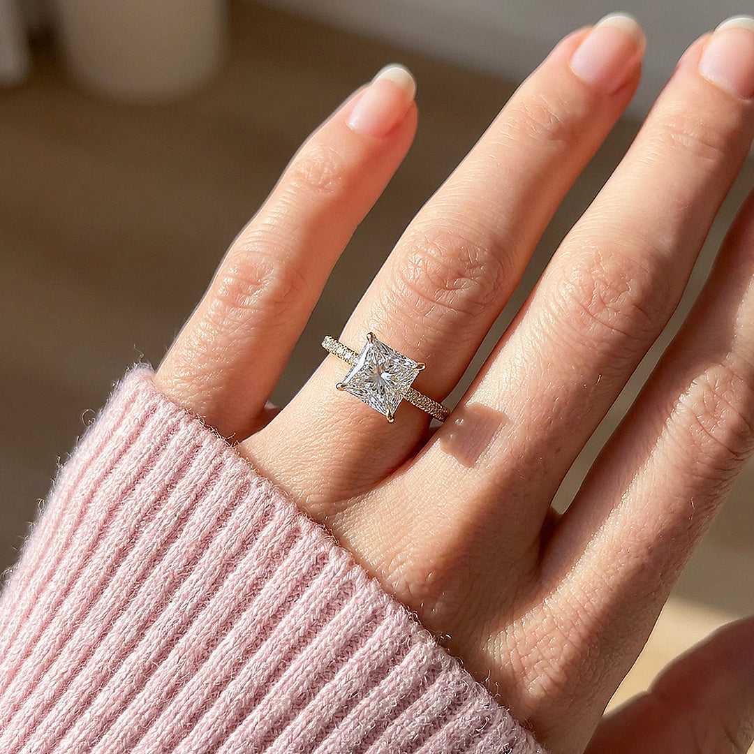 Princess-Cut Moissanite Pavé Band Ring | 925 Sterling Silver | PRM7212