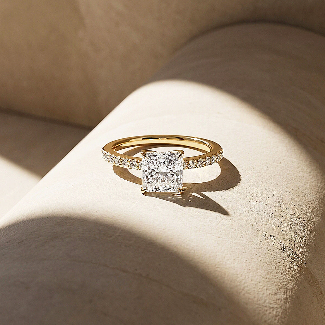 Princess-Cut Moissanite Pavé Band Ring | 925 Sterling Silver | PRM7212