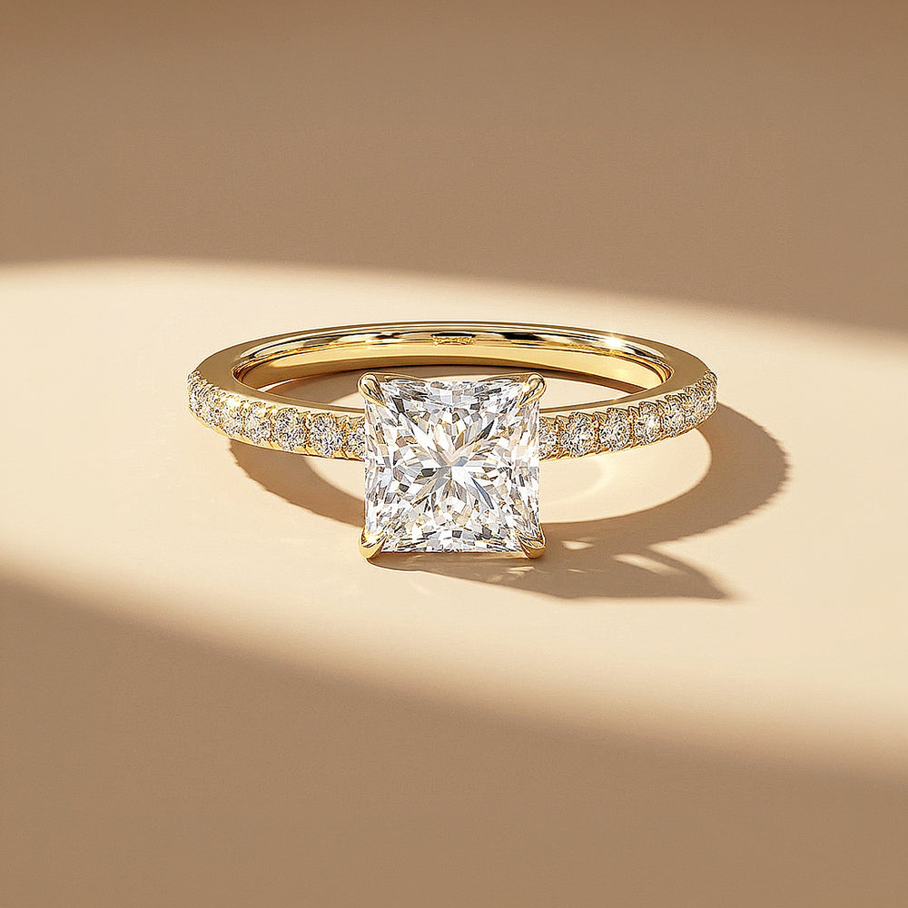 Princess-Cut Moissanite Pavé Band Ring | 925 Sterling Silver | PRM7212