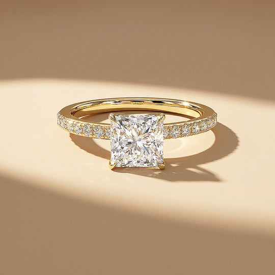 Princess-Cut Moissanite Pavé Band Ring | 925 Sterling Silver | PRM7212