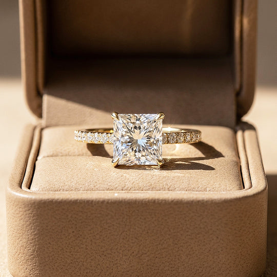 Princess-Cut Moissanite Pavé Band Ring | 925 Sterling Silver | PRM7212