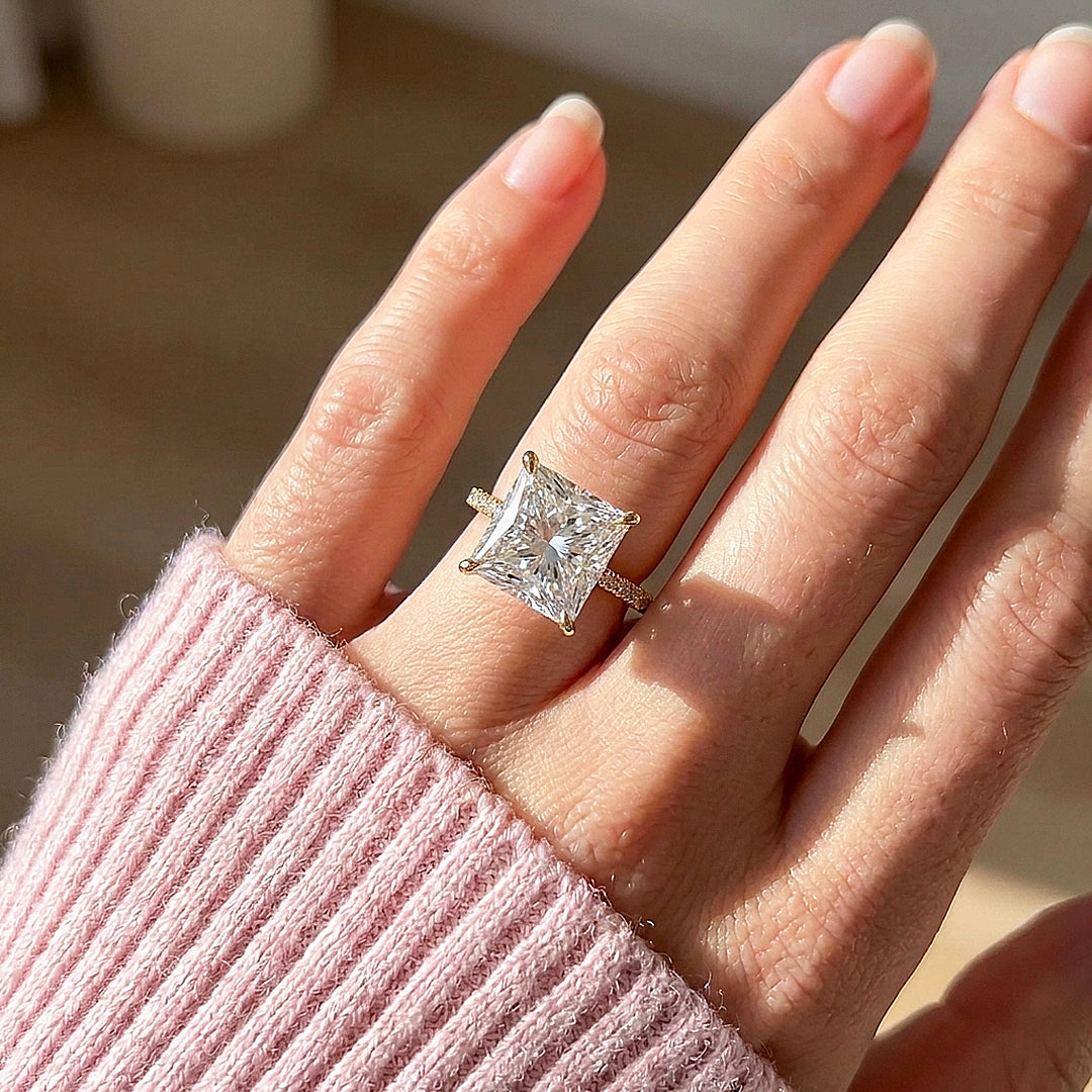 Princess-Cut Moissanite Pavé Band Ring | 925 Sterling Silver | PRM7212