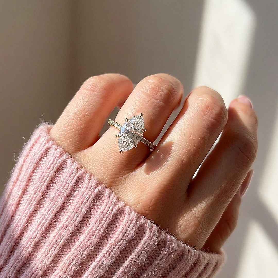 Marquise Moissanite Pavé Band Ring | 925 Sterling Silver | PRM7213